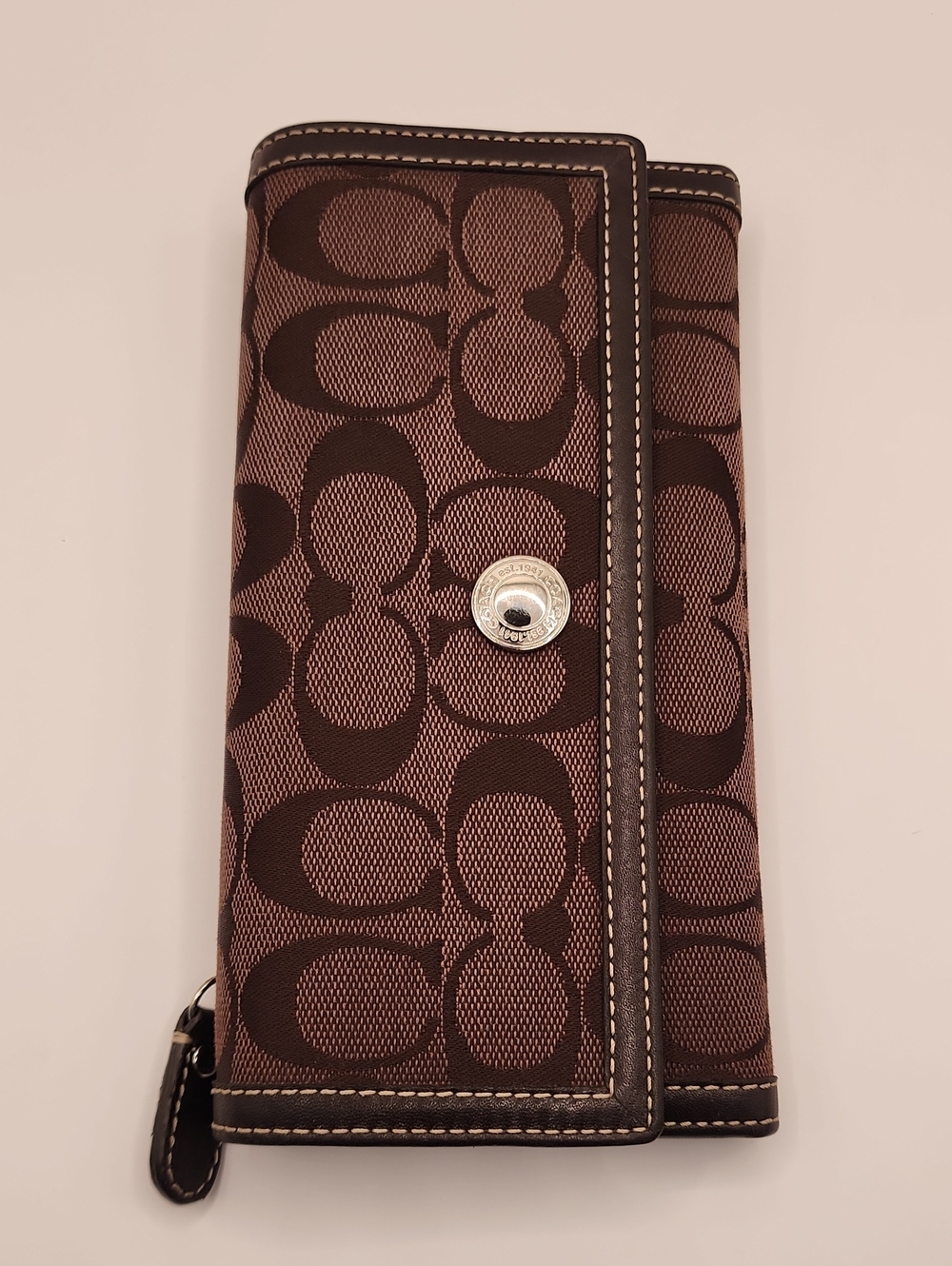 Coach Dark Brown Signature Jacquard Continental Wallet